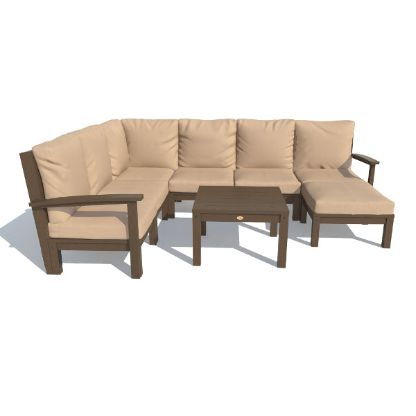 Bespoke Deep Seating 8 pc Sectional Sofa Set with Ottoman and Side Table Sectional Set Driftwood / Weathered Acorn