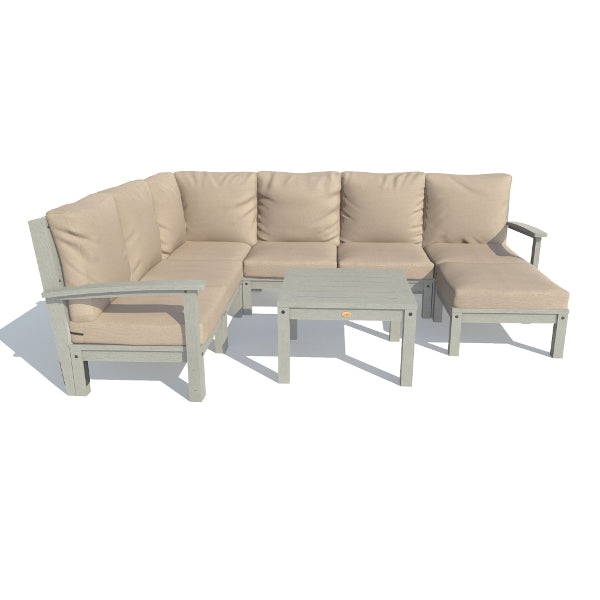 Bespoke Deep Seating 8 pc Sectional Sofa Set with Ottoman and Side Table Sectional Set Dune / Coastal Teak