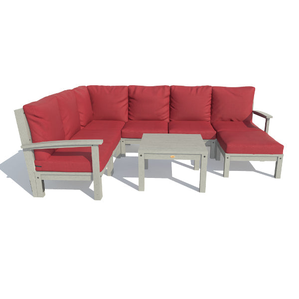 Bespoke Deep Seating 8 pc Sectional Sofa Set with Ottoman and Side Table Sectional Set Firecracker Red / Coastal Teak