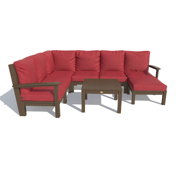 Bespoke Deep Seating 8 pc Sectional Sofa Set with Ottoman and Side Table Sectional Set Firecracker Red / Weathered Acorn