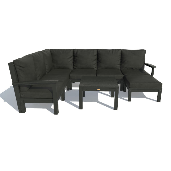 Bespoke Deep Seating 8 pc Sectional Sofa Set with Ottoman and Side Table Sectional Set Jet Black / Black