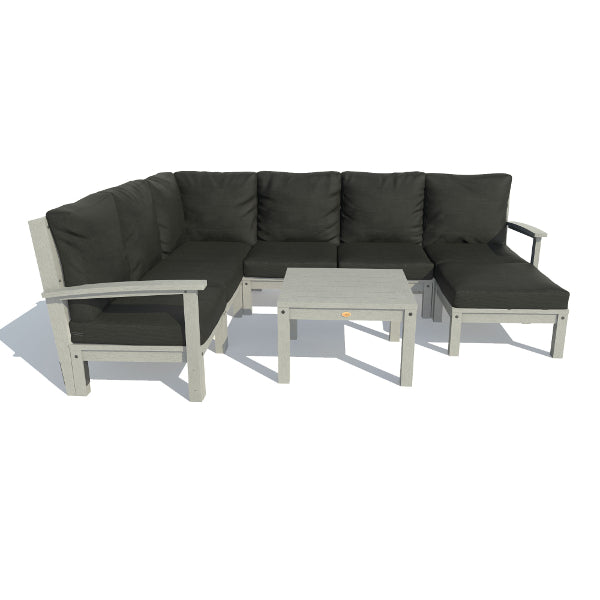 Bespoke Deep Seating 8 pc Sectional Sofa Set with Ottoman and Side Table Sectional Set Jet Black / Coastal Teak
