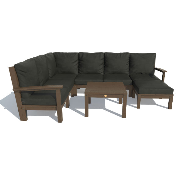 Bespoke Deep Seating 8 pc Sectional Sofa Set with Ottoman and Side Table Sectional Set Jet Black / Weathered Acorn