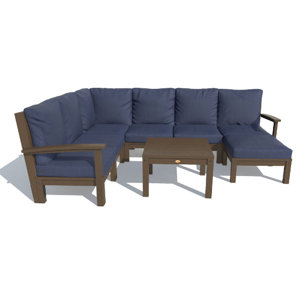 Bespoke Deep Seating 8 pc Sectional Sofa Set with Ottoman and Side Table Sectional Set Navy Blue / Weathered Acorn