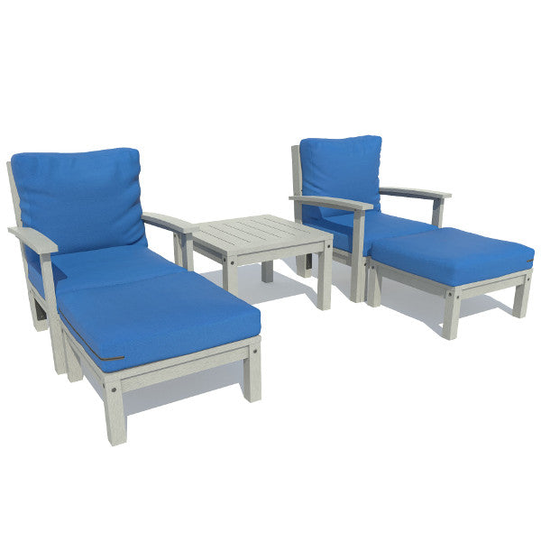Bespoke Deep Seating Chaise Set with Side Table Chair Cobalt Blue / Coastal Teak