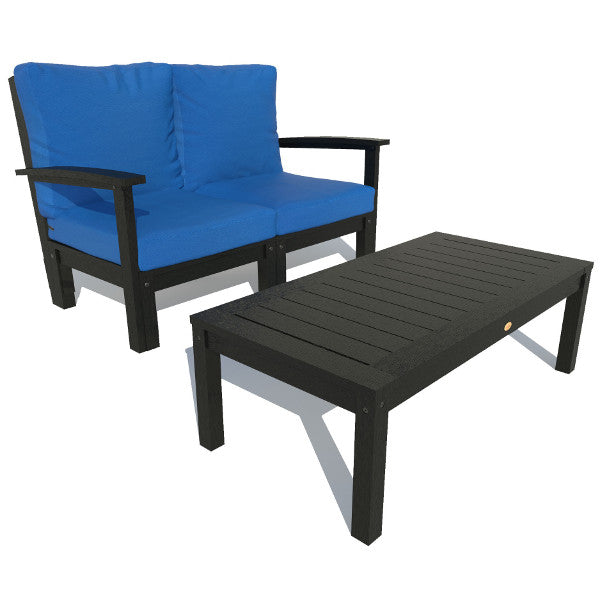 Bespoke Deep Seating Loveseat and Conversation Table Chair Cobalt Blue / Black