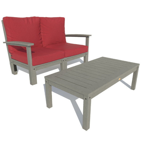 Bespoke Deep Seating Loveseat and Conversation Table Chair Firecracker Red / Coastal Teak