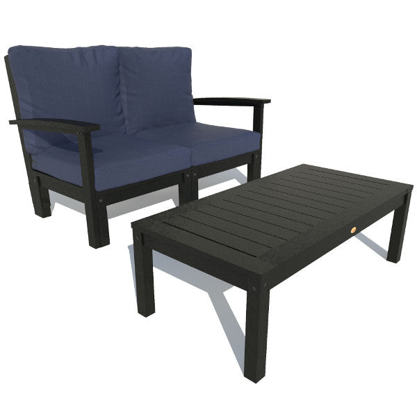 Bespoke Deep Seating Loveseat and Conversation Table Chair Navy Blue / Black