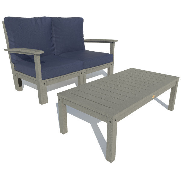 Bespoke Deep Seating Loveseat and Conversation Table Chair Navy Blue / Coastal Teak