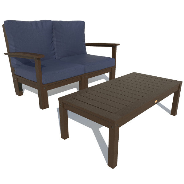 Bespoke Deep Seating Loveseat and Conversation Table Chair Navy Blue / Weathered Acorn