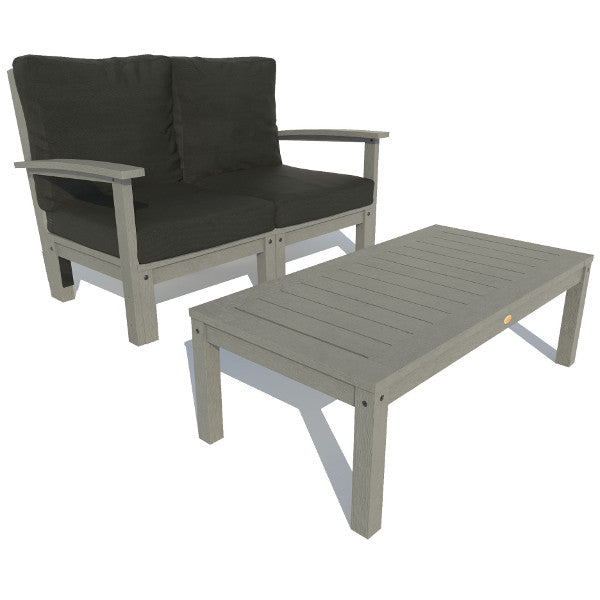 Bespoke Deep Seating Loveseat and Conversation Table Chair Stone Gray / Coastal Teak