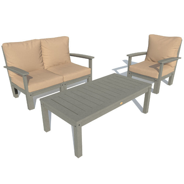 Bespoke Deep Seating Loveseat, Chair and Conversation Table Chair Driftwood / Coastal Teak