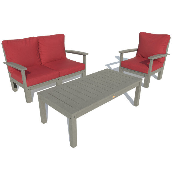 Bespoke Deep Seating Loveseat, Chair and Conversation Table Chair Firecracker Red / Coastal Teak