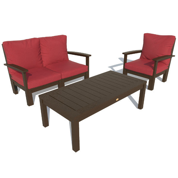 Bespoke Deep Seating Loveseat, Chair and Conversation Table Chair Firecracker Red / Weathered Acorn