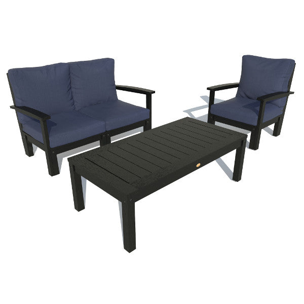 Bespoke Deep Seating Loveseat, Chair and Conversation Table Chair Navy Blue / Black