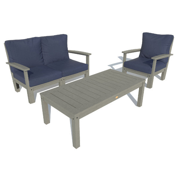 Bespoke Deep Seating Loveseat, Chair and Conversation Table Chair Navy Blue / Coastal Teak