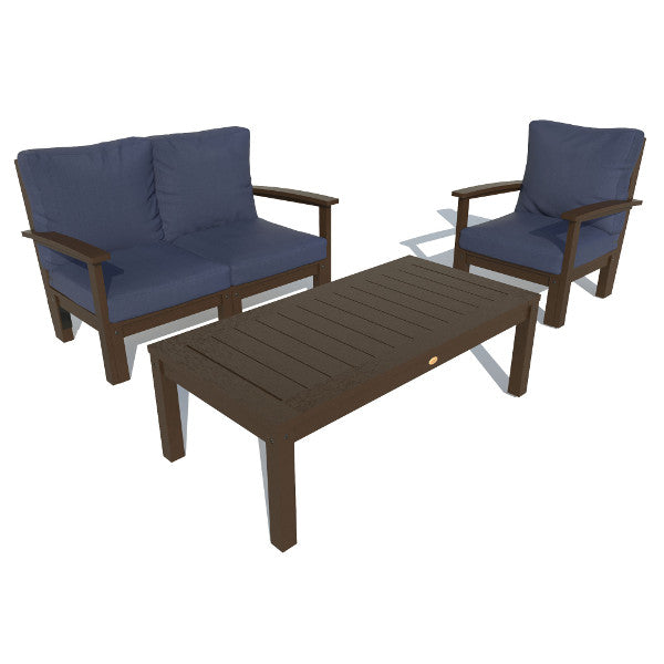 Bespoke Deep Seating Loveseat, Chair and Conversation Table Chair Navy Blue / Weathered Acorn
