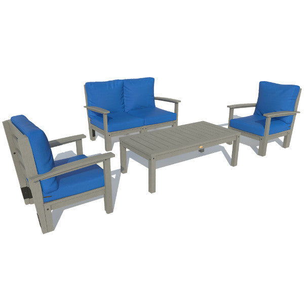 Bespoke Deep Seating Loveseat, Set of Chairs and Conversation Table Chair Cobalt Blue / Coastal Teak