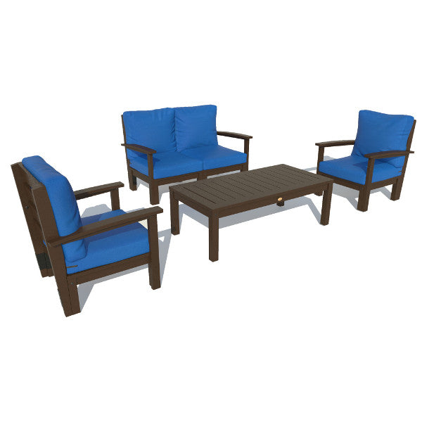 Bespoke Deep Seating Loveseat, Set of Chairs and Conversation Table Chair Cobalt Blue / Weathered Acorn
