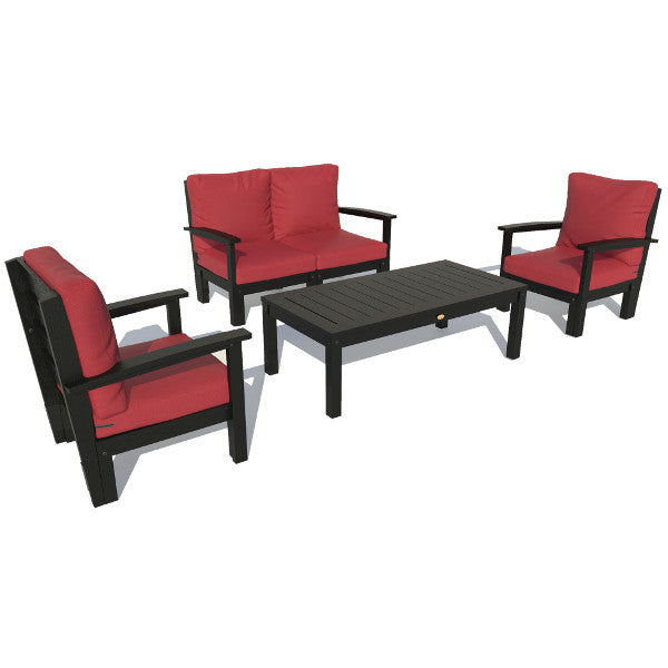 Bespoke Deep Seating Loveseat, Set of Chairs and Conversation Table Chair Firecracker Red / Black