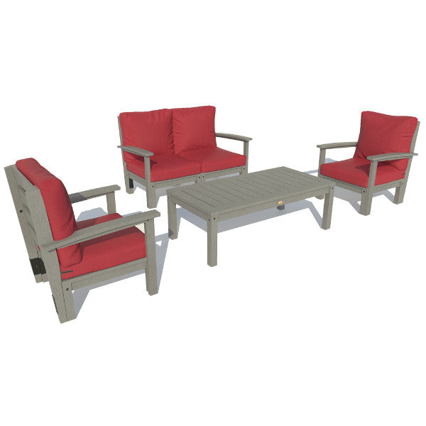 Bespoke Deep Seating Loveseat, Set of Chairs and Conversation Table Chair Firecracker Red / Coastal Teak