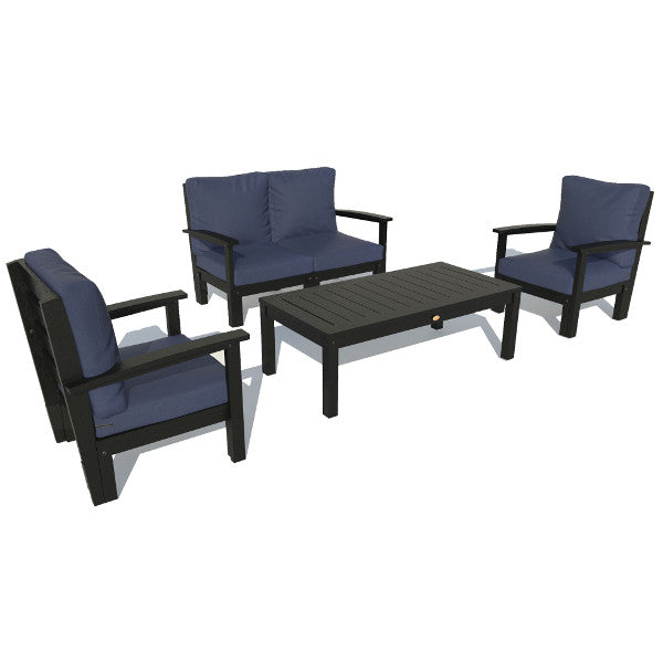 Bespoke Deep Seating Loveseat, Set of Chairs and Conversation Table Chair Navy Blue / Black