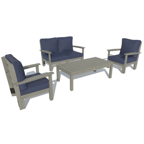 Bespoke Deep Seating Loveseat, Set of Chairs and Conversation Table Chair Navy Blue / Coastal Teak