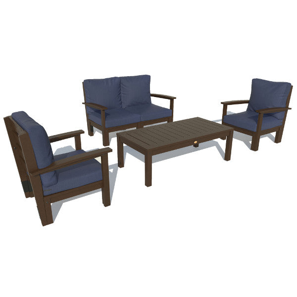 Bespoke Deep Seating Loveseat, Set of Chairs and Conversation Table Chair Navy Blue / Weathered Acorn