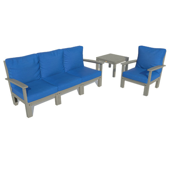 Bespoke Deep Seating Sofa, Chair and Side Table Sectional Set Cobalt Blue / Coastal Teak