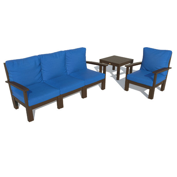 Bespoke Deep Seating Sofa, Chair and Side Table Sectional Set Cobalt Blue / Weathered Acorn