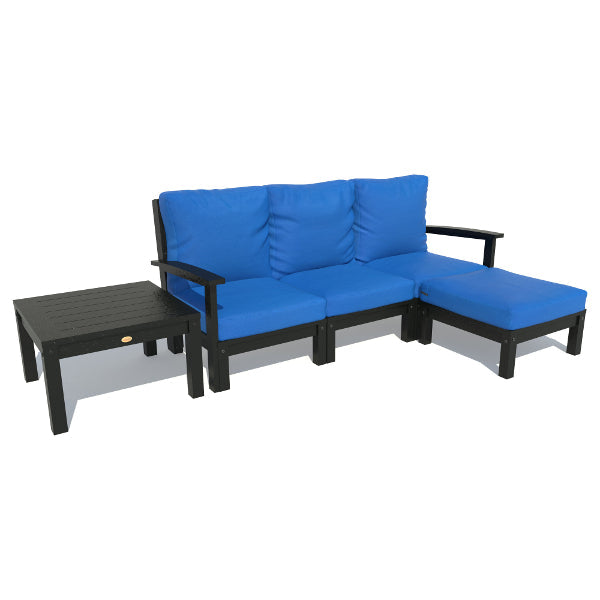 Bespoke Deep Seating Sofa, Ottoman and Side Table Sectional Set Cobalt Blue / Black