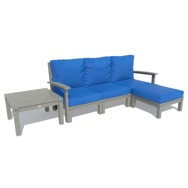 Bespoke Deep Seating Sofa, Ottoman and Side Table Sectional Set Cobalt Blue / Coastal Teak