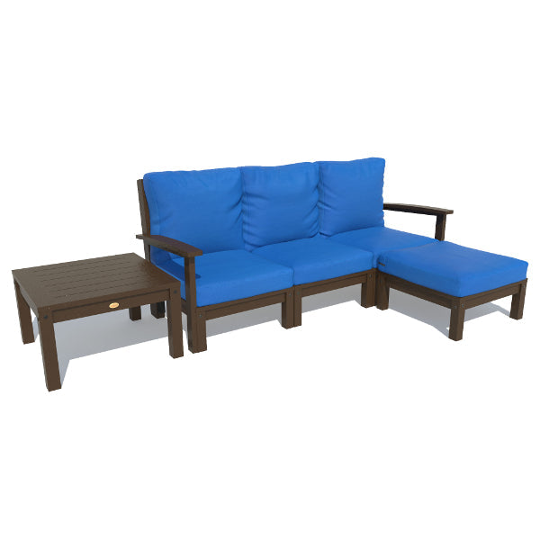 Bespoke Deep Seating Sofa, Ottoman and Side Table Sectional Set Cobalt Blue / Weathered Acorn