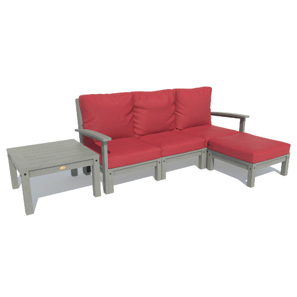 Bespoke Deep Seating Sofa, Ottoman and Side Table Sectional Set Firecracker Red / Coastal Teak