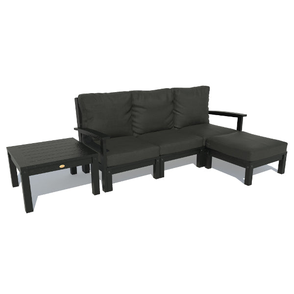 Bespoke Deep Seating Sofa, Ottoman and Side Table Sectional Set Jet Black / Black