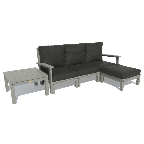 Bespoke Deep Seating Sofa, Ottoman and Side Table Sectional Set Jet Black / Coastal Teak