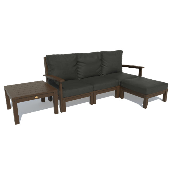 Bespoke Deep Seating Sofa, Ottoman and Side Table Sectional Set Jet Black / Weathered Acorn