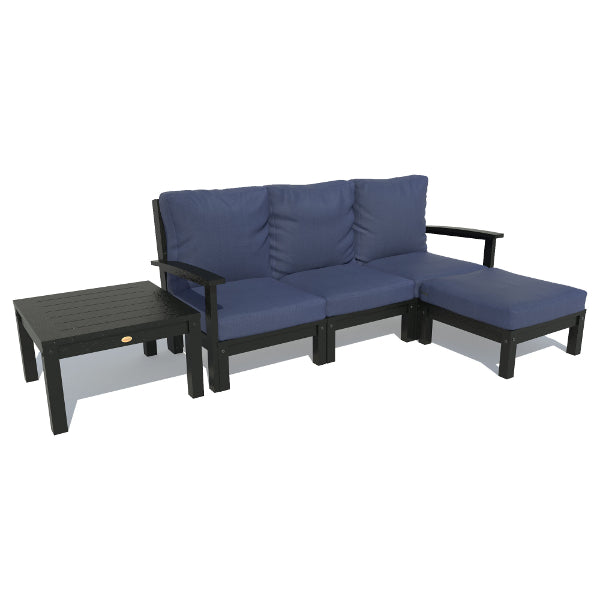 Bespoke Deep Seating Sofa, Ottoman and Side Table Sectional Set Navy Blue / Black