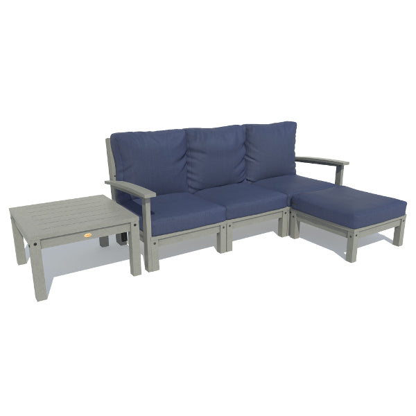 Bespoke Deep Seating Sofa, Ottoman and Side Table Sectional Set Navy Blue / Coastal Teak