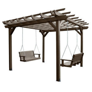 Bodhi Pergola (12 x 12) with 2 Lehigh 4ft Swings Swings Weathered Acorn