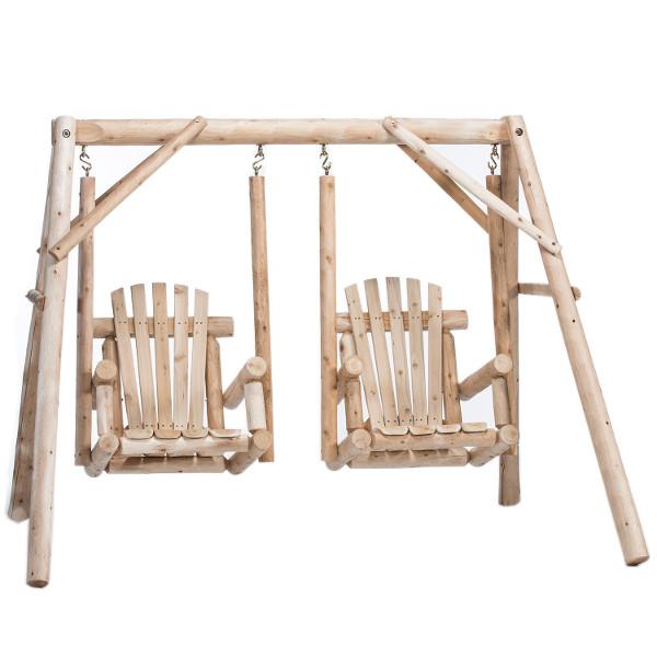 Cedar Log Double Chair Log Yard Swing with Frame