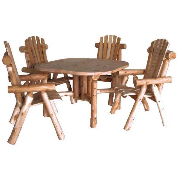 Cedar Log Roundabout Table with 4 Chair Set Outdoor Dining Set
