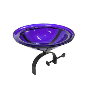 Cobalt Blue Crackle Glass Birdbath Bowl Birdbath Bowls 12 inch / Birdbath with Over Rail Bracket