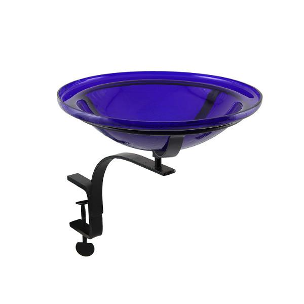 Cobalt Blue Crackle Glass Birdbath Bowl Birdbath Bowls 12 inch / Birdbath with Rail Mount Bracket