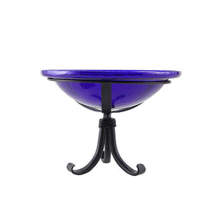 Cobalt Blue Crackle Glass Birdbath Bowl Birdbath Bowls 12 inch / Birdbath with Wall Mount Bracket