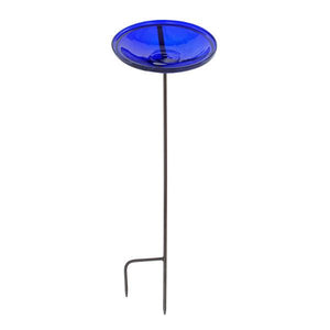 Cobalt Blue Crackle Glass Birdbath Bowl Birdbath Bowls 14 inch / Birdbath Bowl with Stake