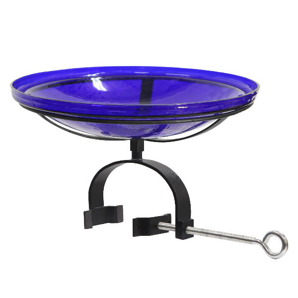 Cobalt Blue Crackle Glass Birdbath Bowl Birdbath Bowls 14 inch / Birdbath with Over Rail Bracket