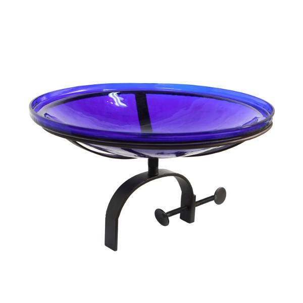 Cobalt Blue Crackle Glass Birdbath Bowl Birdbath Bowls 14 inch / Birdbath with Rail Mount Bracket