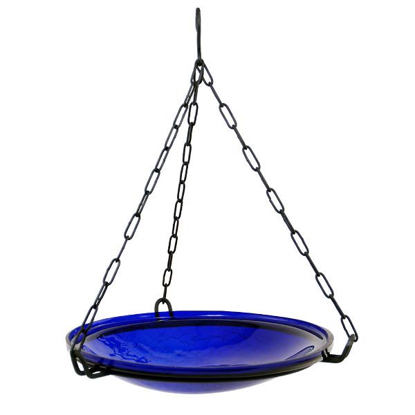 Cobalt Blue Crackle Glass Birdbath Bowl Birdbath Bowls 14 inch / Hanging Birdbath