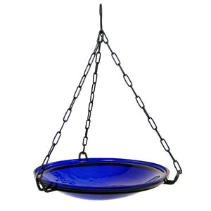 Cobalt Blue Crackle Glass Birdbath Bowl Birdbath Bowls 14 inch / Hanging Birdbath